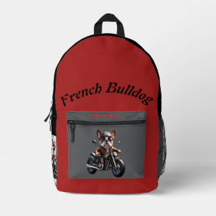 französische Bulldoggen mit Motorrad Printed Backpack