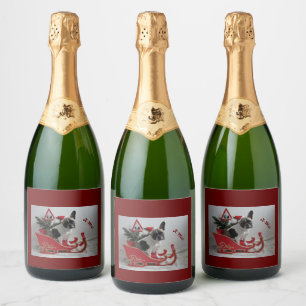 Französische Bulldoggen Weihnachten Champagner Et. Sparkling Wine Label
