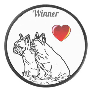französische Bulldoggen zwei Freunde Hockey Puck