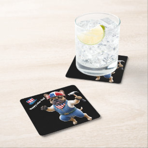 Französischen Bulldoggen Happy Labor Day Square Paper Coaster