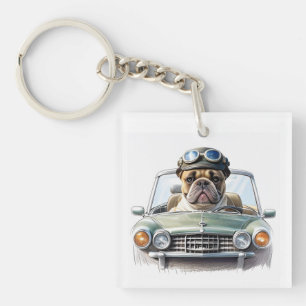 Französischen Bulldoggen im Oldtimer  Key Ring