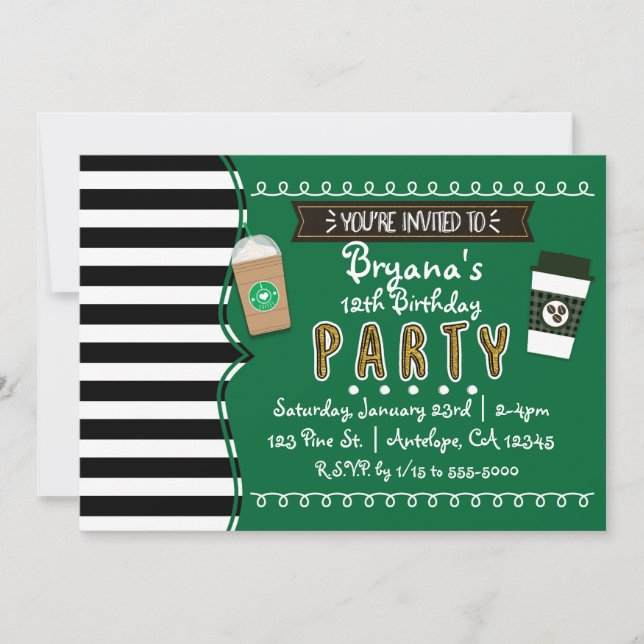 Frap Coffee Birthday Party Chic Invitations (Front)