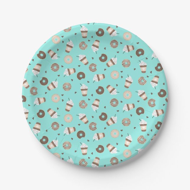 Frappuccino Coffee Sprinkled Doughnut Pattern Paper Plate (Front)