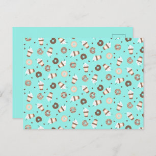 Frappuccino Coffee Sprinkled Doughnut Pattern Postcard