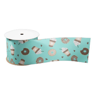 Frappuccino Coffee Sprinkled Doughnut Pattern Satin Ribbon