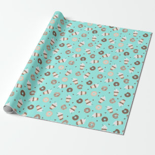 Frappuccino Coffee Sprinkled Doughnut Pattern Wrapping Paper