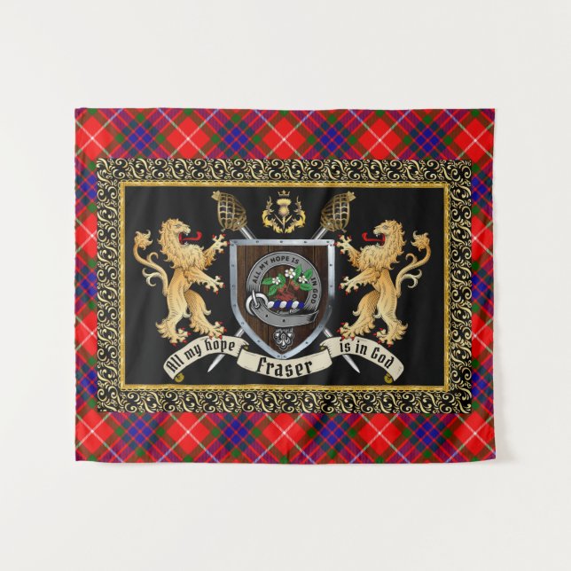 Fraser Clan Badge & Motto w/Lions  Tapestry (Front (Horizontal))