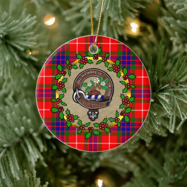Fraser Clan Badge & Tartan Personalised Xmas  Ceramic Tree Decoration (Tree)
