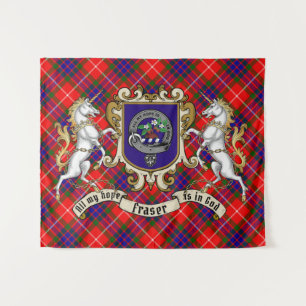 Fraser Clan Badge & Unicorns w/Tartan  Tapestry