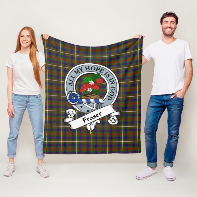 Fraser Hunting Clan Badge Clan Badge Tartan Plaid Fleece Blanket (In Situ)