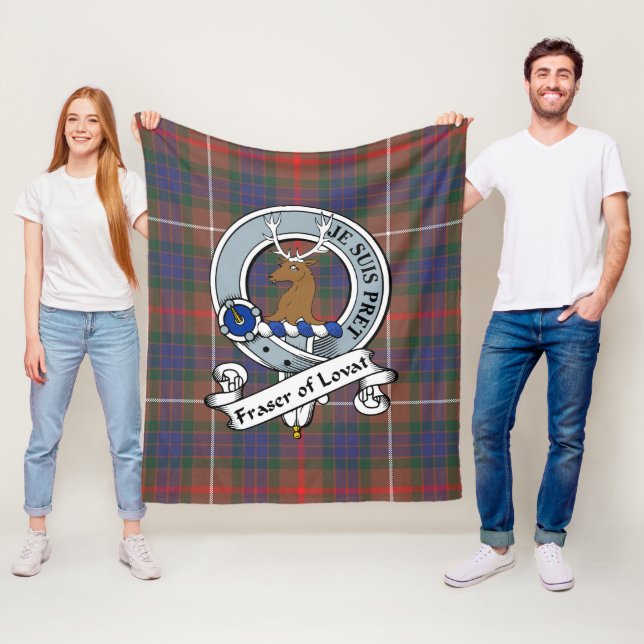 Fraser Hunting Modern Of Lovat Clan Badge Clan Bad Fleece Blanket (In Situ)