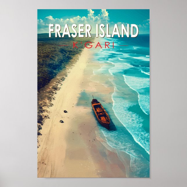 Fraser Island K'gari Australia Travel Art Vintage Poster (Front)