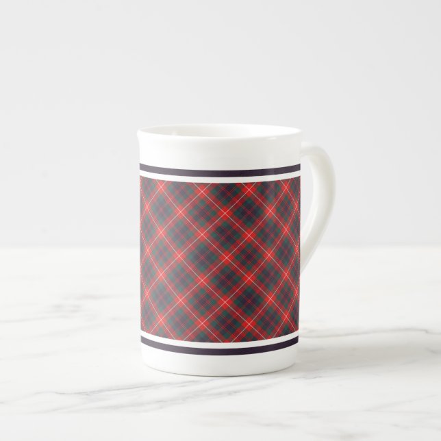 Fraser of Lovat Family Modern Tartan Red and Blue Bone China Mug (Front Right)
