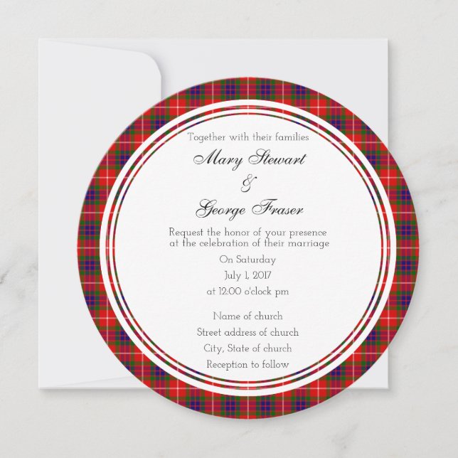 Fraser Scottish Wedding Round Invitation (Front)