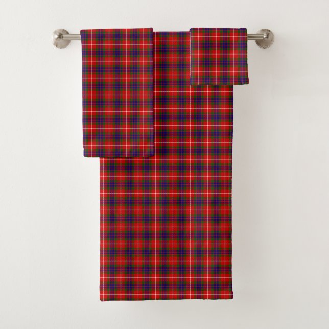 Fraser tartan red green blue purple plaid bath towel set (Insitu)