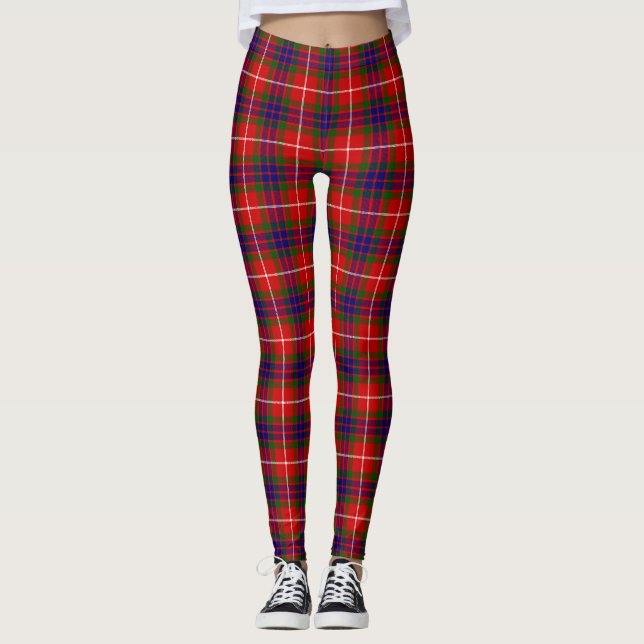 Fraser tartan red green blue purple plaid leggings (Front)