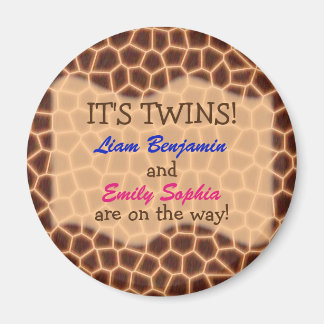 Fraternal Twins - Giraffe Themed Baby Shower Magnet