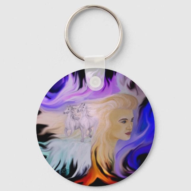 Frau mit Pferd Key Ring (Front)