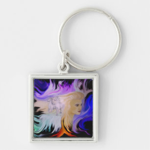 Frau mit Pferd Key Ring