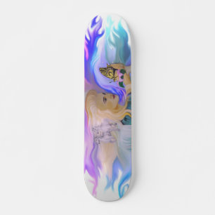 Frau mit Pferd und Schmetterling auf Lotusblüte Skateboard