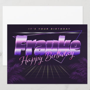 Frauke Name Vorname lila retro Karte Geburtstag Card