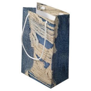 Frayed Blue Jean Fabric Small Gift Bag