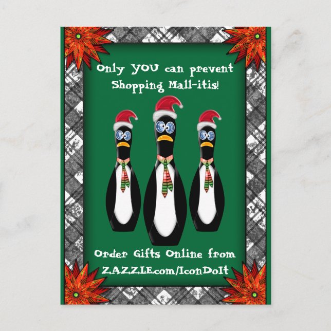 Frazzled Humourous Santa Penguins (Personalised) Holiday Postcard (Front)