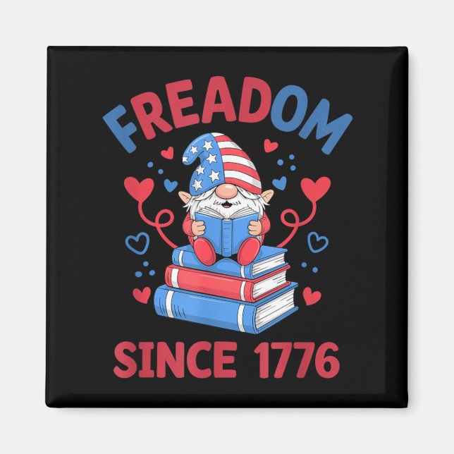 Freadom Since 1776 Firework Gnome American Reading Magnet (Front)