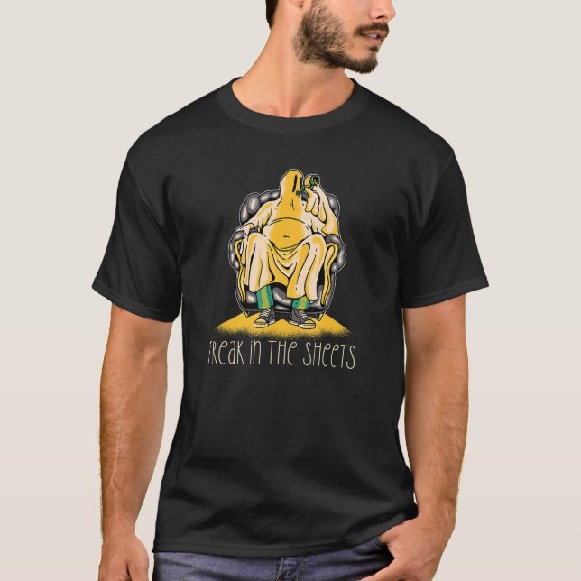 FREAK IN THE SHEETS   Drunk Ghost Halloween Meme T-Shirt (Front)
