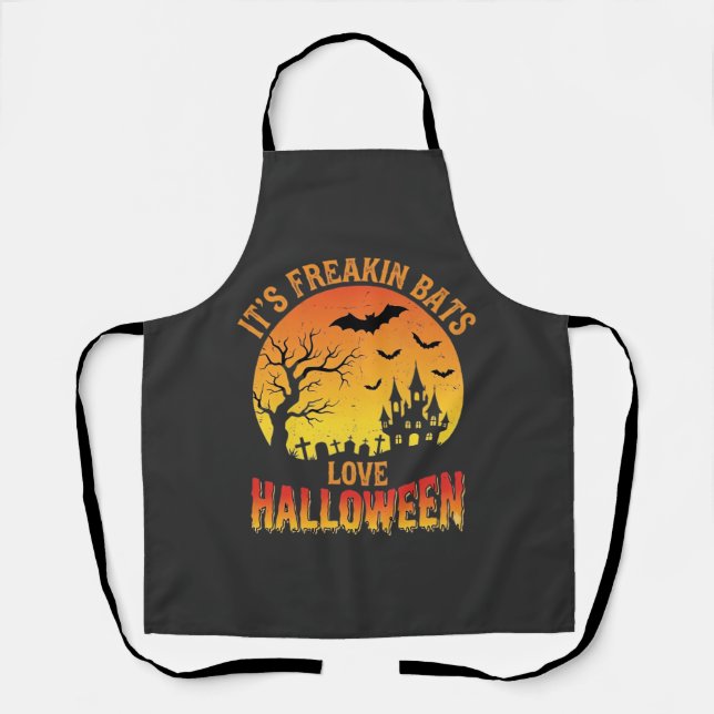 Freakin Bats Love Halloween Haunted Castle Design_ Apron (Front)