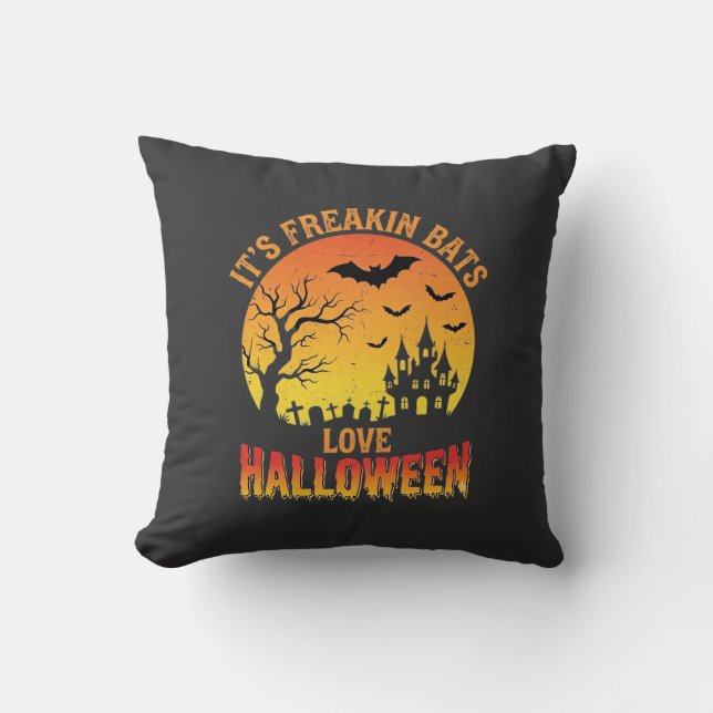 Freakin Bats Love Halloween Haunted Castle Design_ Cushion (Front)