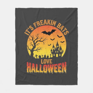 Freakin Bats Love Halloween Haunted Castle Design_ Fleece Blanket