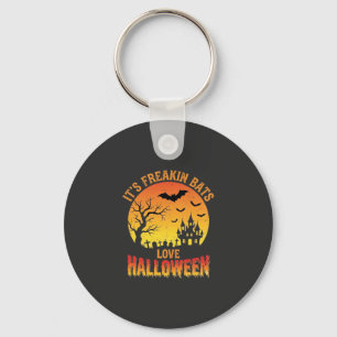 Freakin Bats Love Halloween Haunted Castle Design_ Key Ring