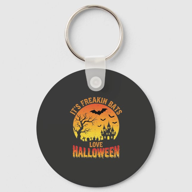 Freakin Bats Love Halloween Haunted Castle Design_ Key Ring (Front)