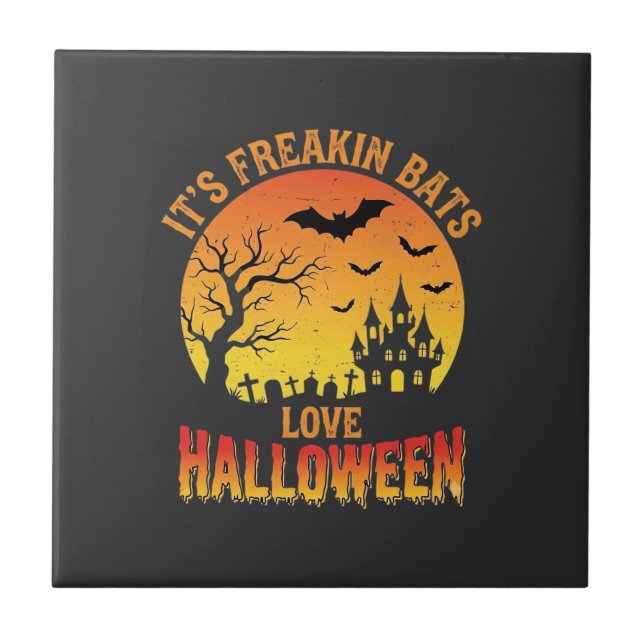 Freakin Bats Love Halloween Haunted Castle Design_ Tile (Front)