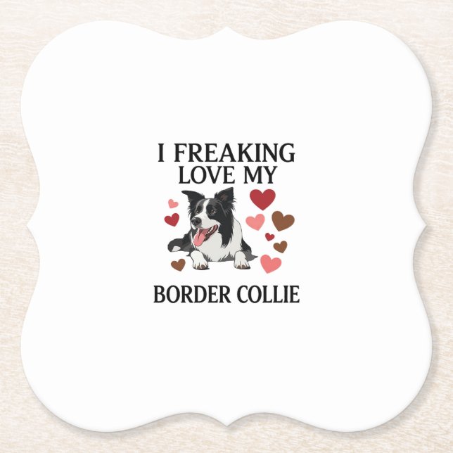 Freaking Love Border Collie Dog Hearts_1 Paper Coaster (Front)