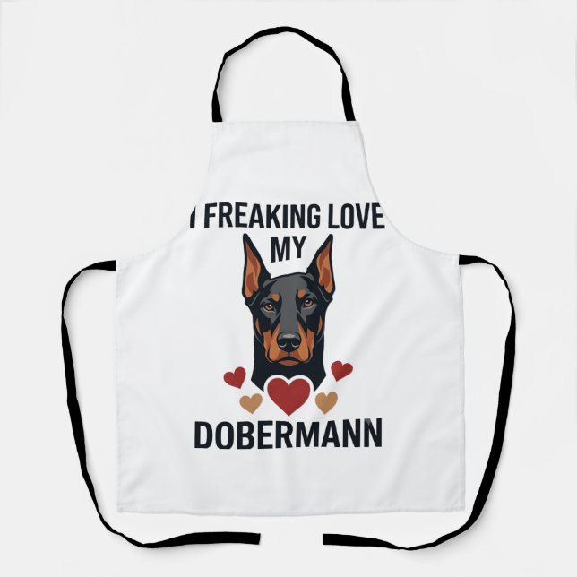 Freaking Love Dobermann Dog Red Hearts_1 Apron (Front)