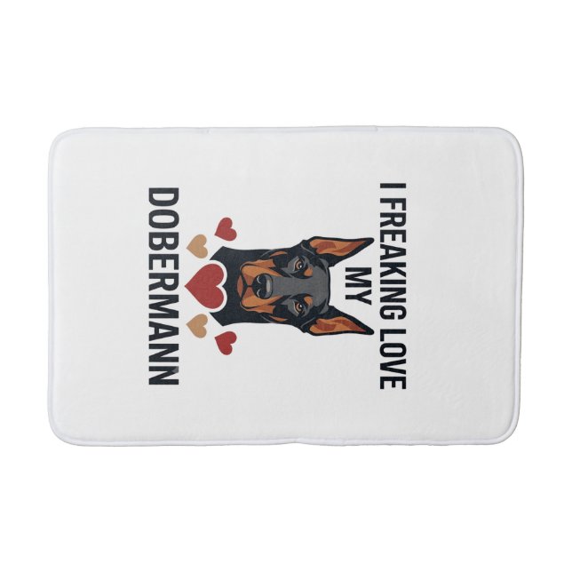 Freaking Love Dobermann Dog Red Hearts_1 Bath Mat (Front)