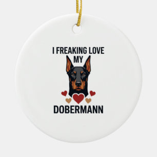 Freaking Love Dobermann Dog Red Hearts_1 Ceramic Tree Decoration