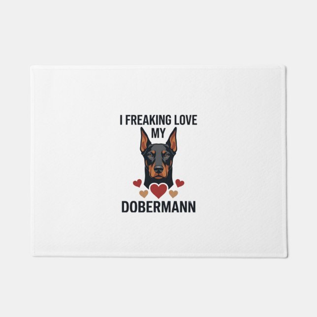 Freaking Love Dobermann Dog Red Hearts_1 Doormat (Front)