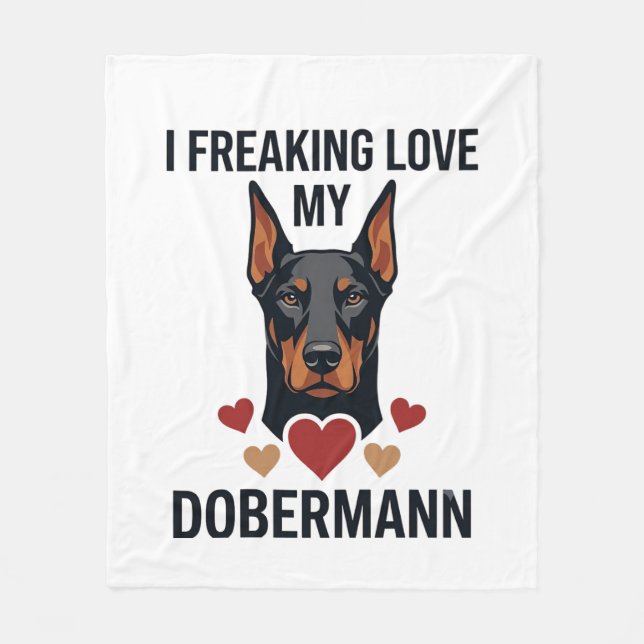 Freaking Love Dobermann Dog Red Hearts_1 Fleece Blanket (Front)