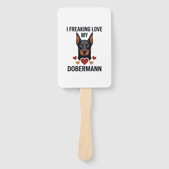 Freaking Love Dobermann Dog Red Hearts_1 Hand Fan (Front)