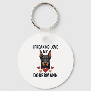 Freaking Love Dobermann Dog Red Hearts_1 Key Ring