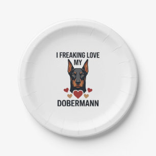 Freaking Love Dobermann Dog Red Hearts_1 Paper Plate