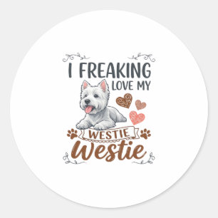Freaking Love Westie Dog Hearts Paws_1 Classic Round Sticker