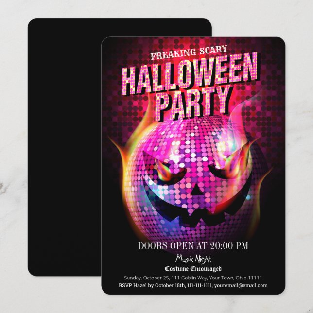 Freaking Scary Jack O Lantern Disco Ball Halloween Invitation (Front/Back)