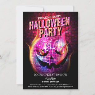 Freaking Scary Jack-O-Lantern Disco Ball Invitation