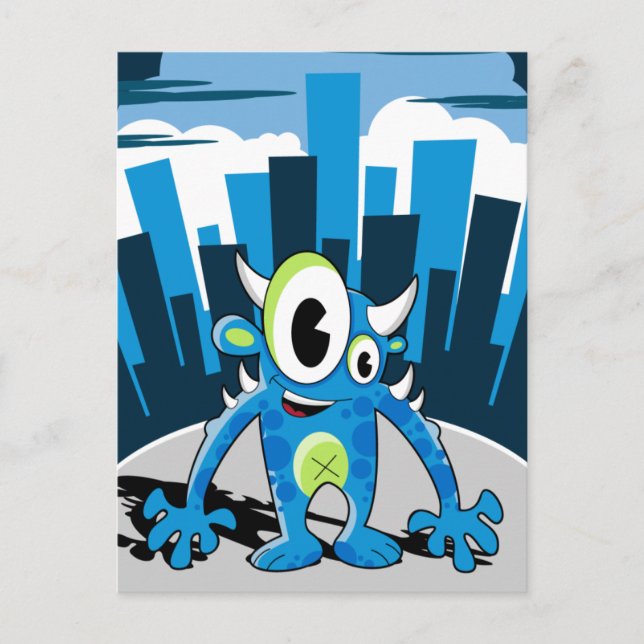 Freaky Blue Monster Postcard (Front)