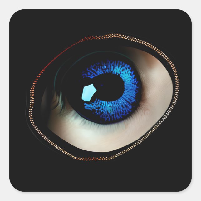 Freaky Blue Zippered Eye Halloween Scary Square Sticker (Front)