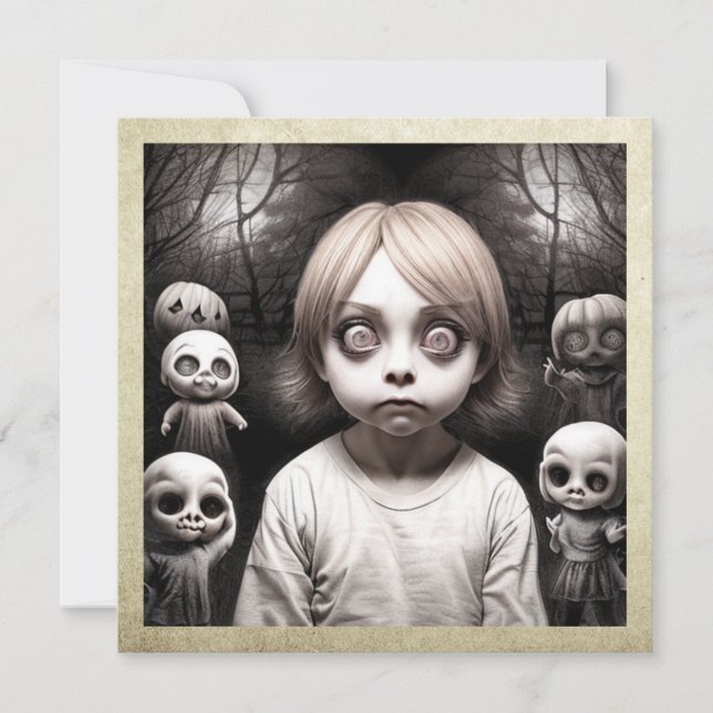 Freaky Child with Big Eyes Halloween Invitation (Front)